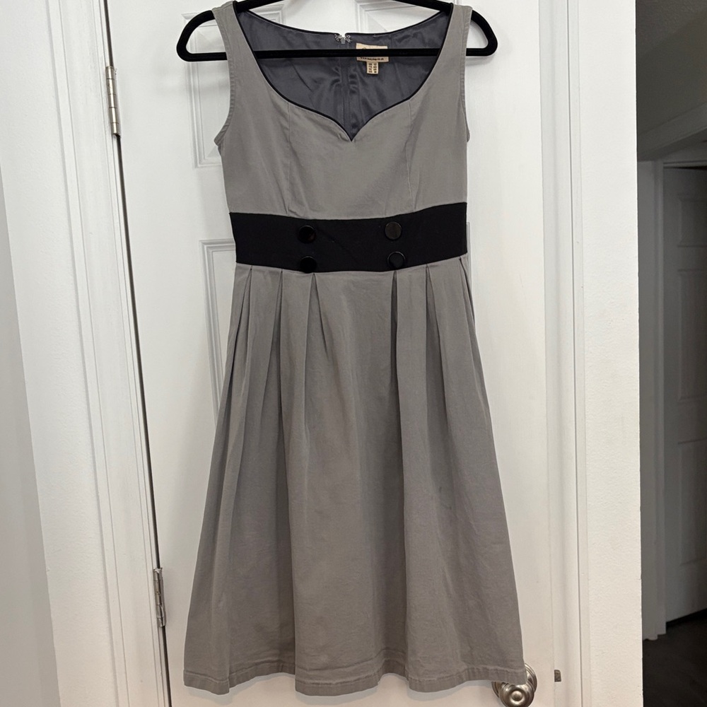 Lindy Bop Gray Midi Dress with‎ Black Waistband